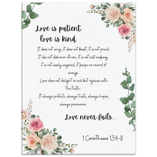 Love is patient, 1 Corinthians 13:4-8 - Canvas